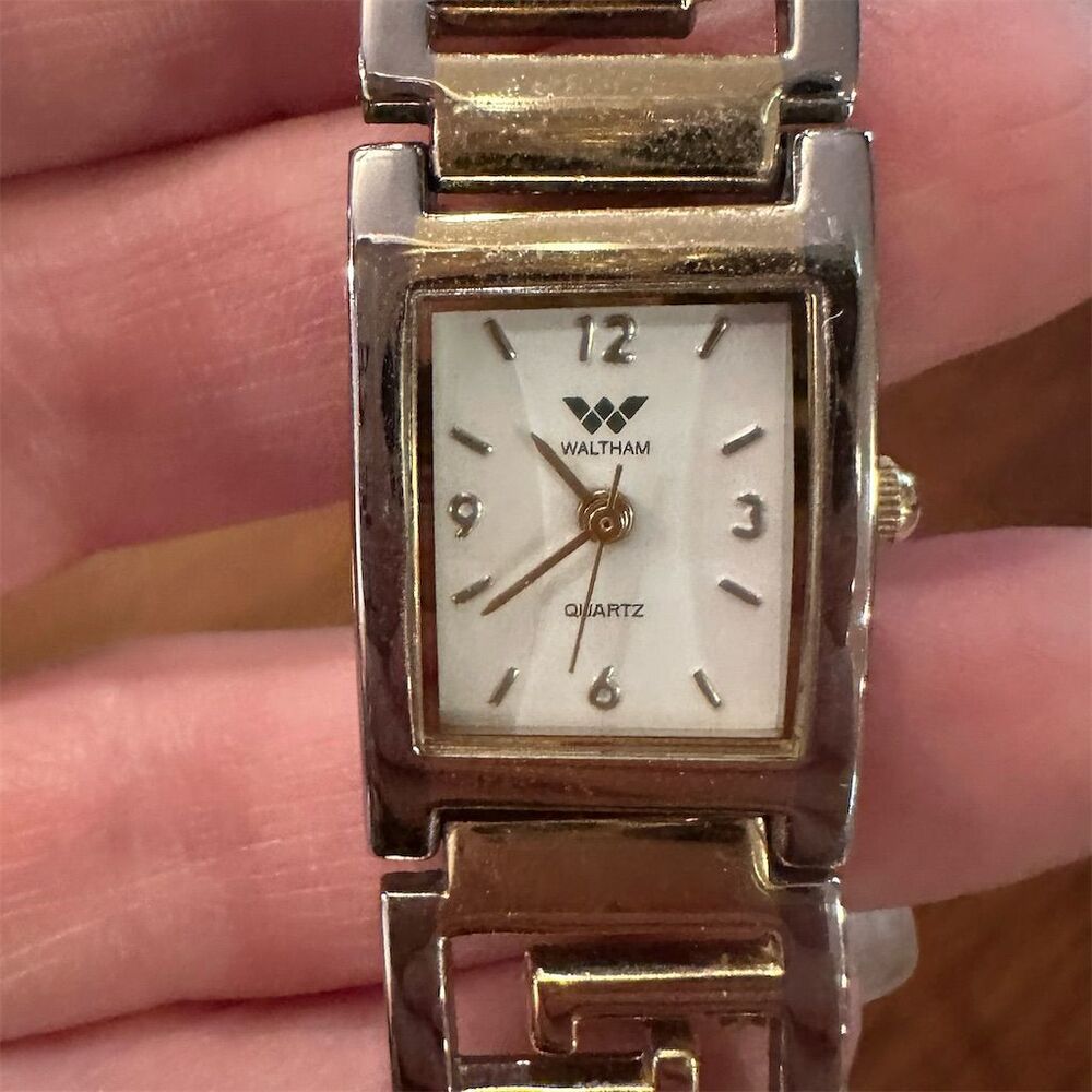 Vintage Waltham Quartz Unisex Watch Gold/Silver Geometric Design